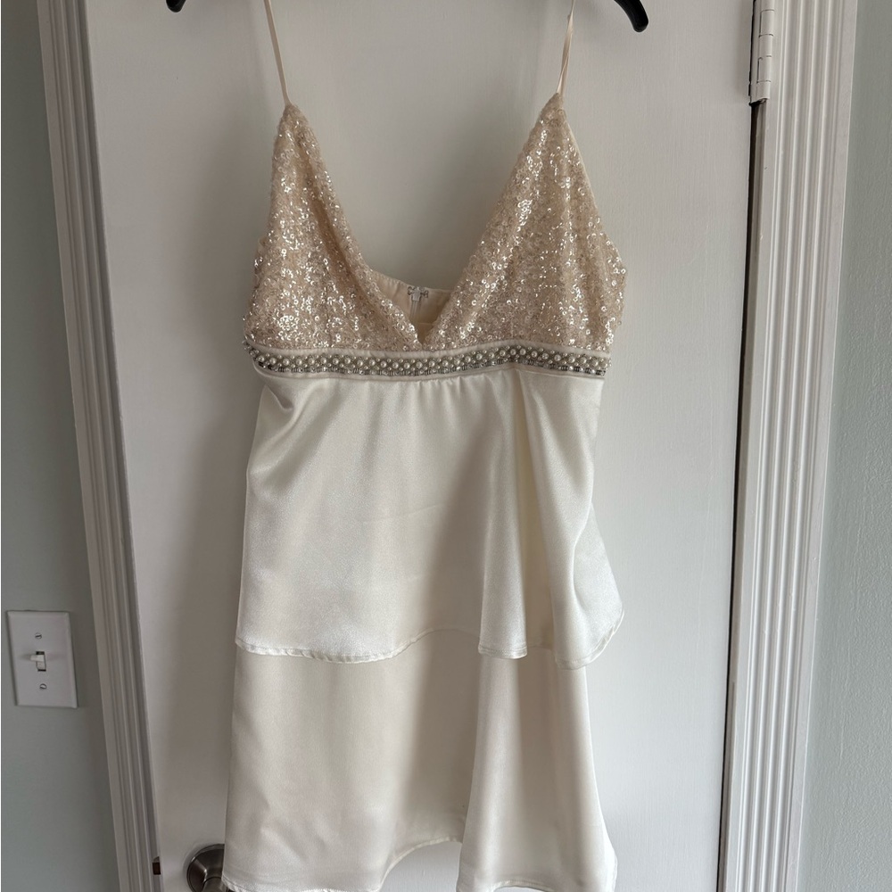 Lulu's Cream Sequin Wedding Dress